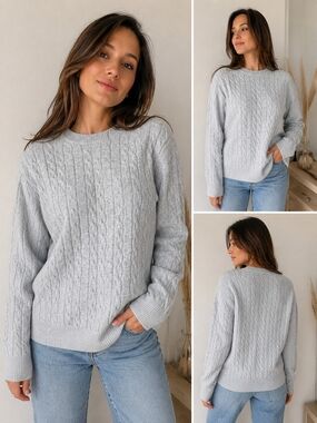 UNIQLO Light Gray Cable Knit Sweater with Wool M
